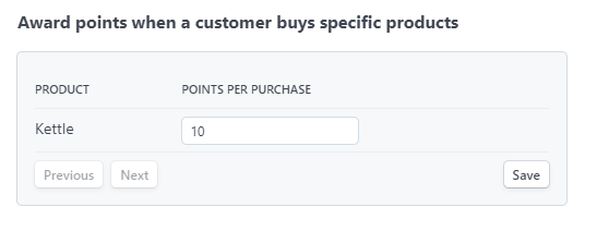 Earn points for buying particular products